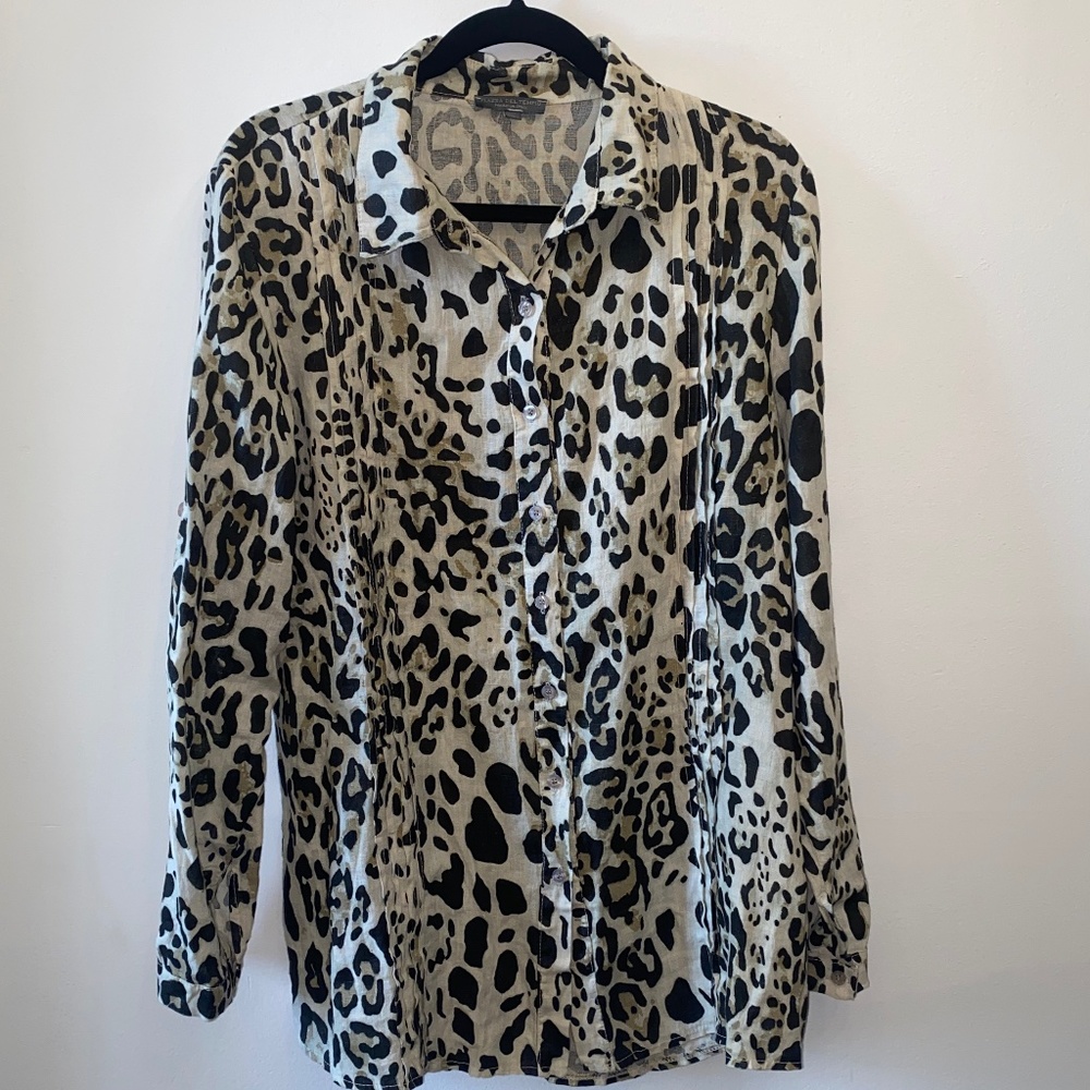 100% Linen Made in Italy Animal Print long sleeve tunic blouse - Picture 1 of 7